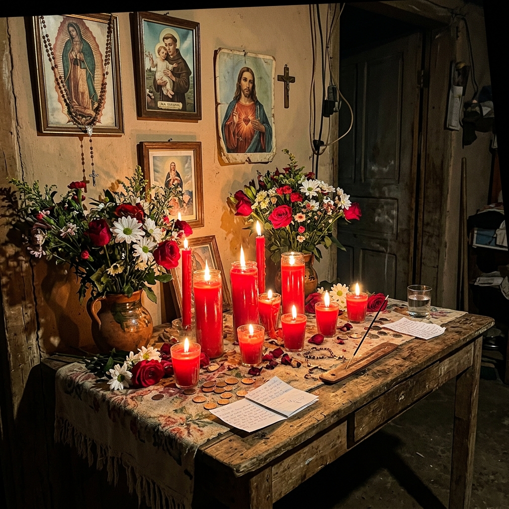 Altar de amor con velas rojas